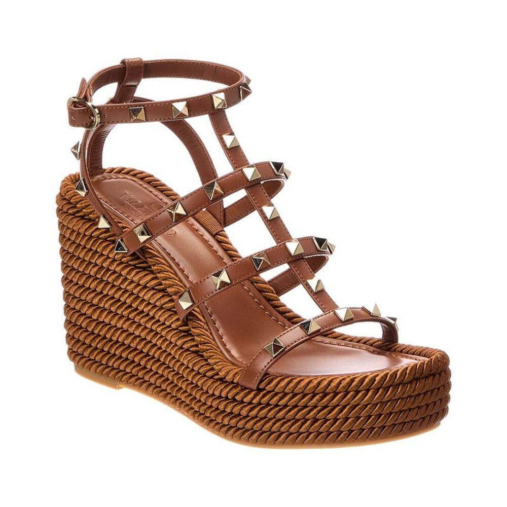 Valentino Rockstud Caged Leather Sandal, Brown